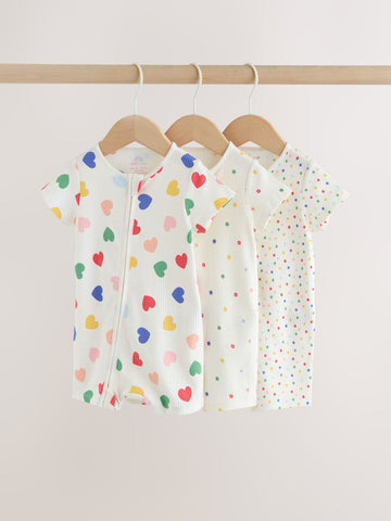White/Blue/Red Two Way Zip Baby Rompers 3 Pack (0mths-3yrs)