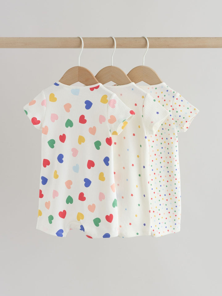 White/Blue/Red Two Way Zip Baby Rompers 3 Pack (0mths-3yrs)