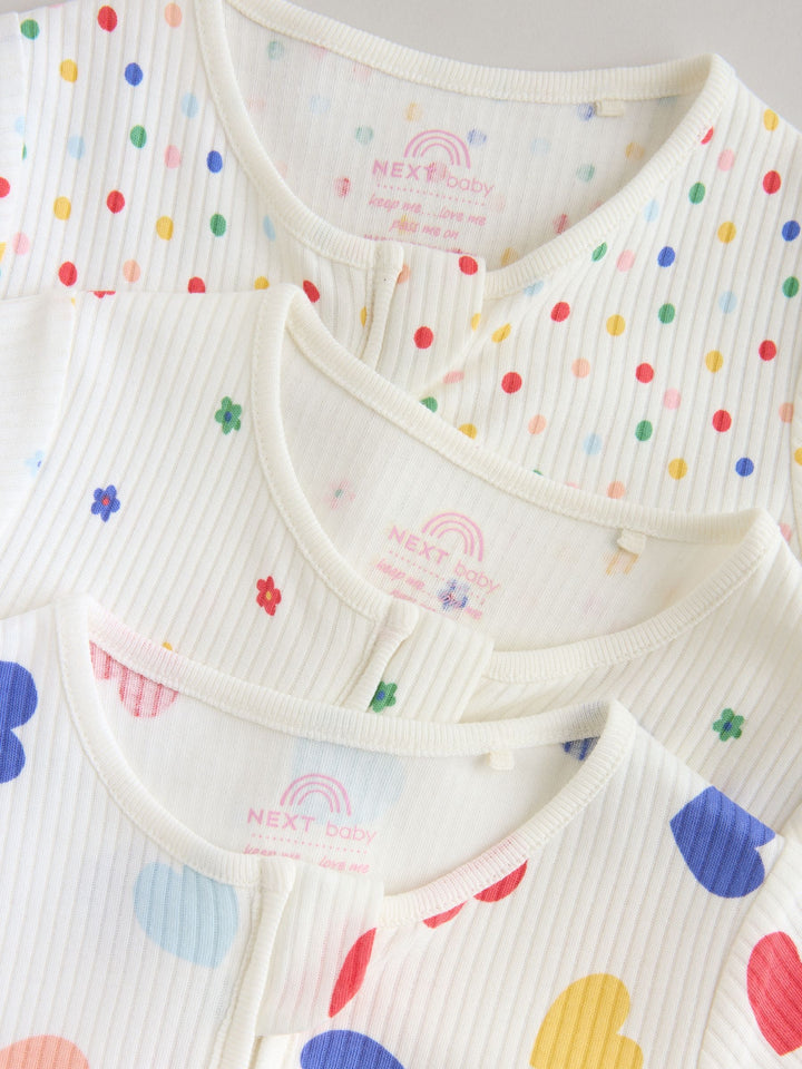 White/Blue/Red Two Way Zip Baby Rompers 3 Pack (0mths-3yrs)