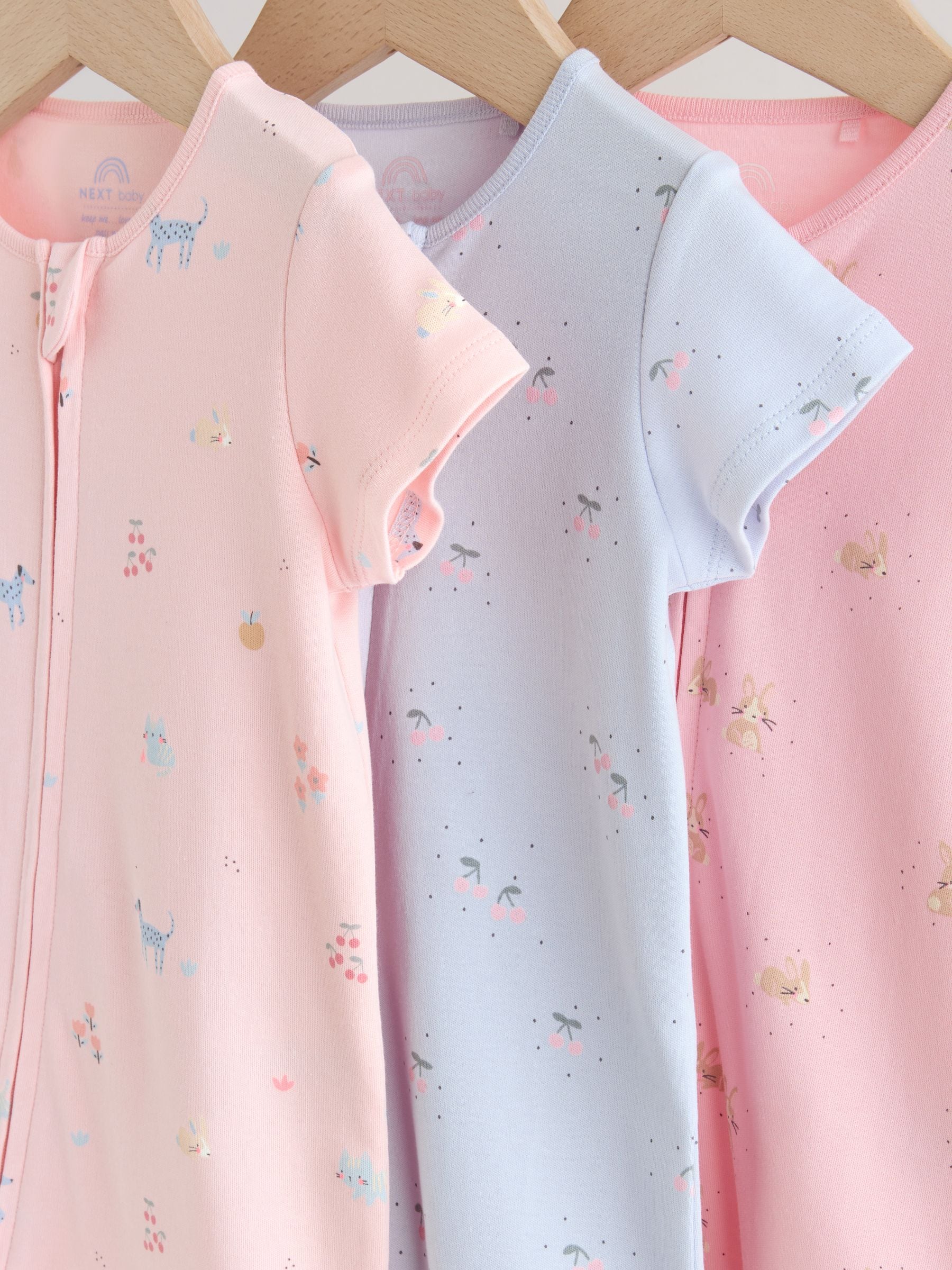 Pink/Blue Two Way Zip Baby Rompers 3 Pack (0mths-3yrs)