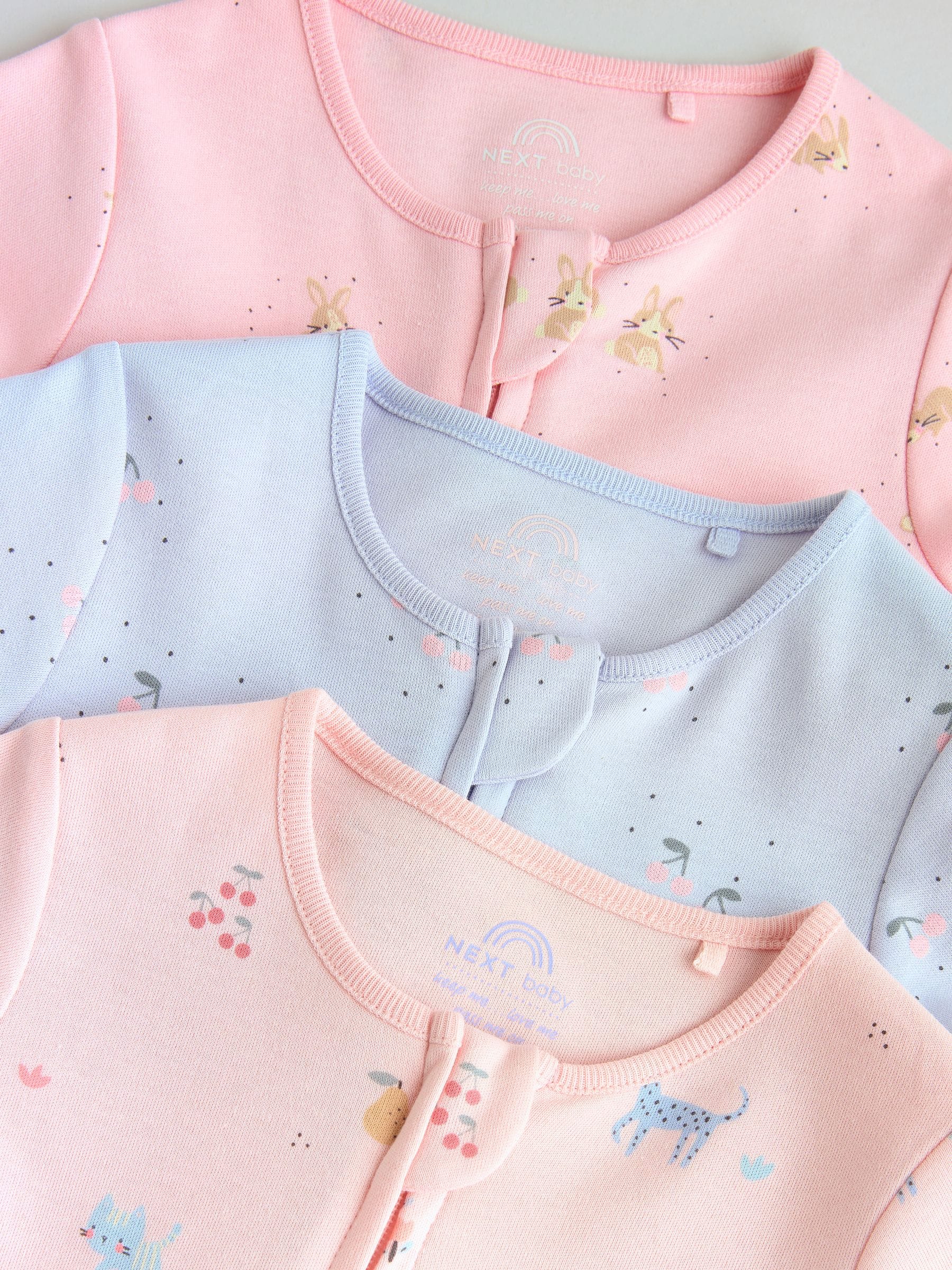 Pink/Blue Two Way Zip Baby Rompers 3 Pack (0mths-3yrs)