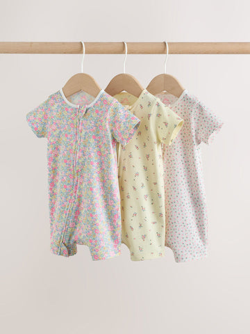 Pink/Yellow Two Way Zip Baby Rompers 3 Pack (0mths-3yrs)