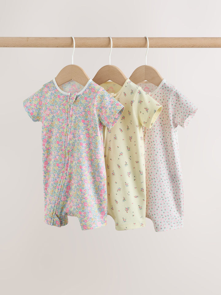 Pink/Yellow Two Way Zip Baby Rompers 3 Pack (0mths-3yrs)