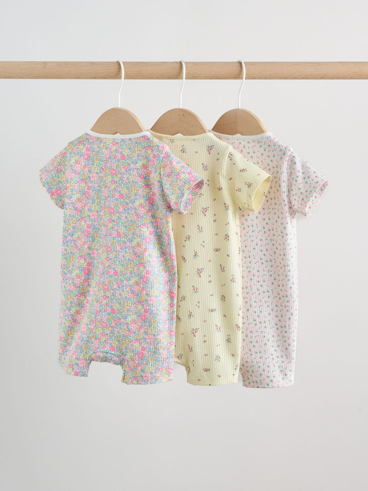 Pink/Yellow Two Way Zip Baby Rompers 3 Pack (0mths-3yrs)