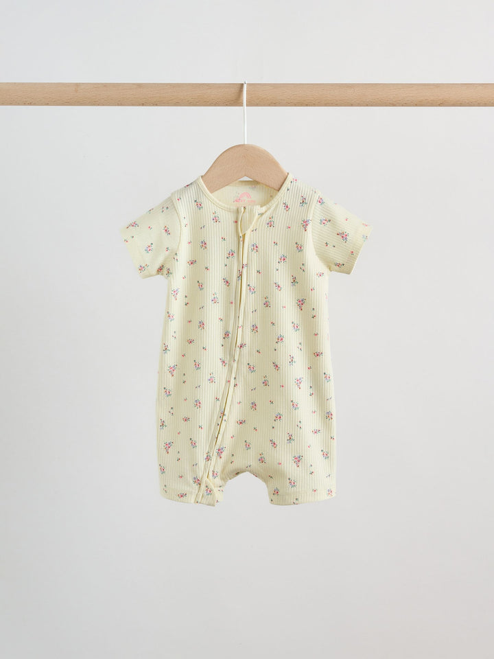 Pink/Yellow Two Way Zip Baby Rompers 3 Pack (0mths-3yrs)