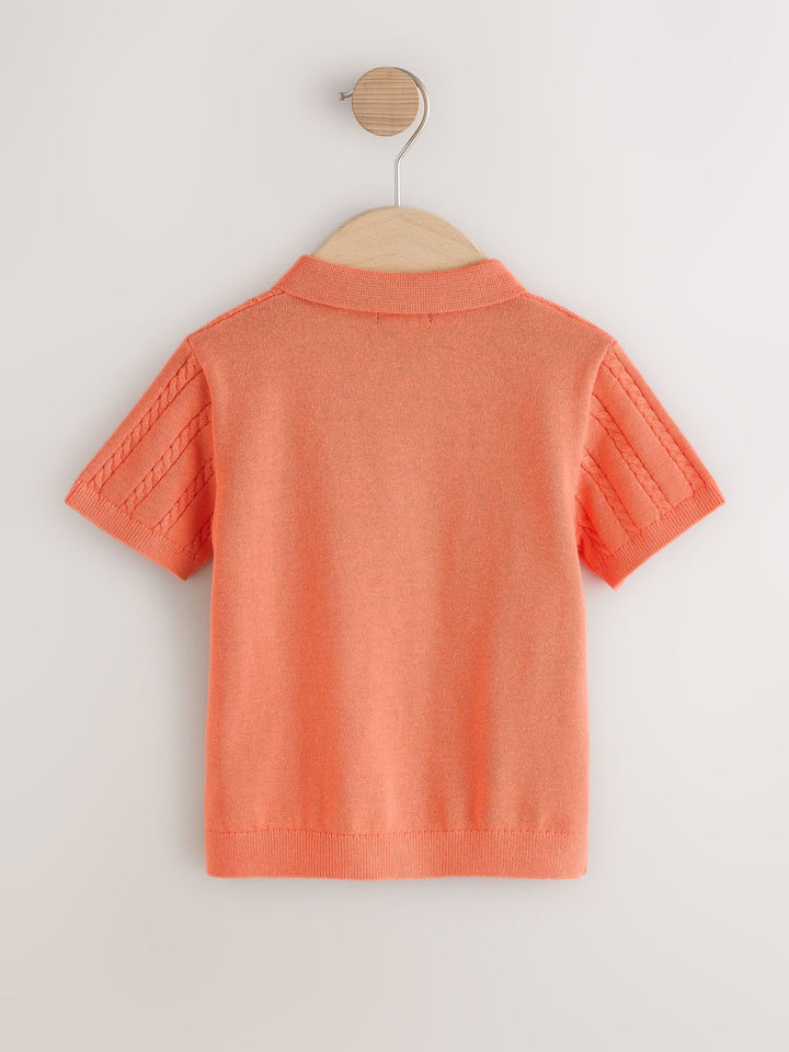 Coral Pink Cable Knit Polo Shirt (3mths-7yrs)