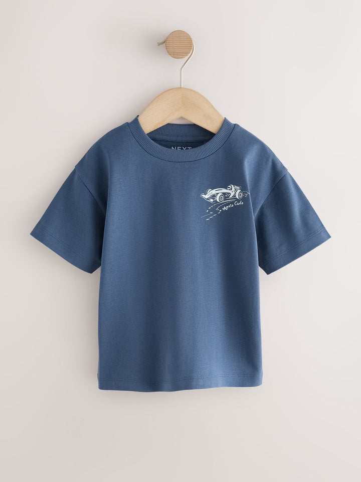 Blue/Green Car Short Sleeve Graphic T-Shirts 4 Pack (3mths-7yrs)