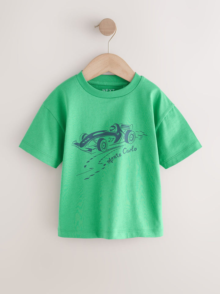 Blue/Green Car Short Sleeve Graphic T-Shirts 4 Pack (3mths-7yrs)
