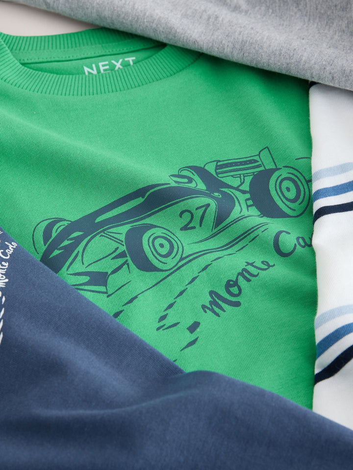 Blue/Green Car Short Sleeve Graphic T-Shirts 4 Pack (3mths-7yrs)