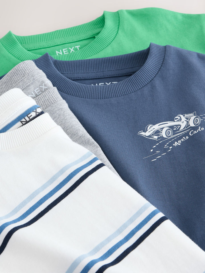 Blue/Green Car Short Sleeve Graphic T-Shirts 4 Pack (3mths-7yrs)