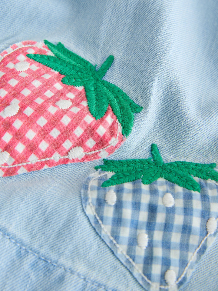 Strawberry Embroidered Denim Blouse And Short Co-ord Set (3mths-8yrs)