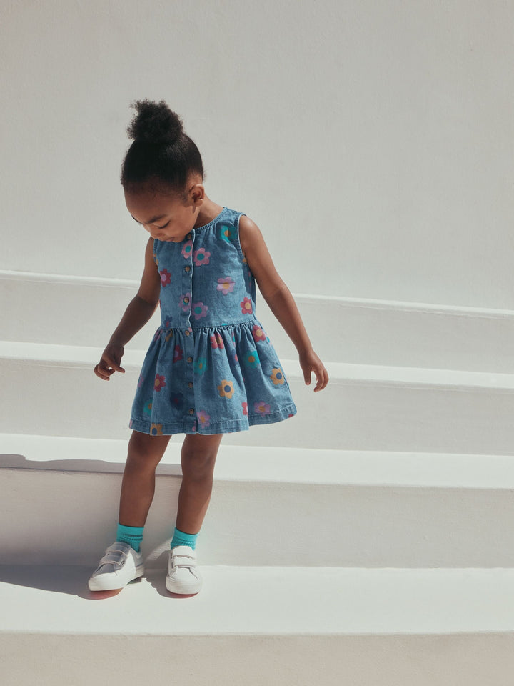 Flower Print Sleeveless Denim Dress (3mths-8yrs)