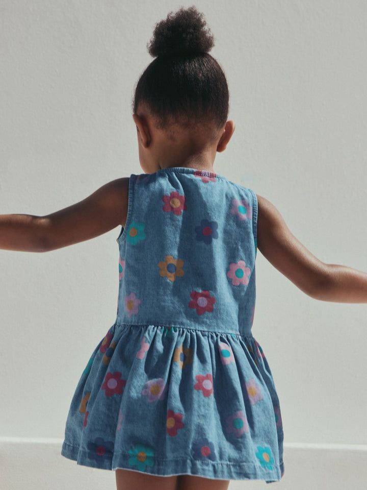Flower Print Sleeveless Denim Dress (3mths-8yrs)