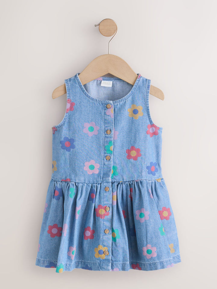Flower Print Sleeveless Denim Dress (3mths-8yrs)