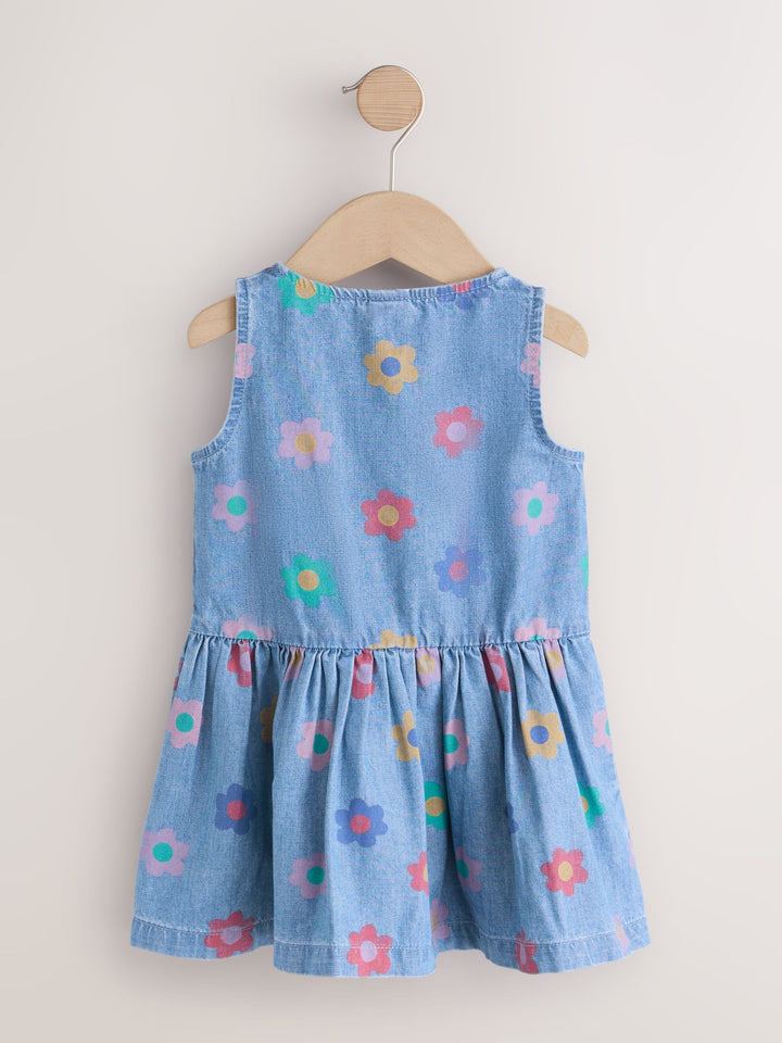 Flower Print Sleeveless Denim Dress (3mths-8yrs)