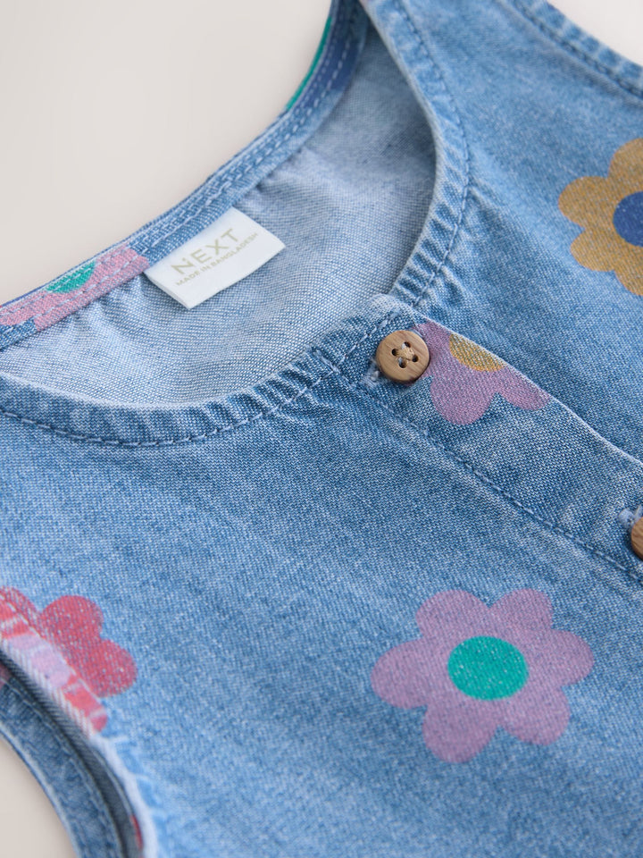 Flower Print Sleeveless Denim Dress (3mths-8yrs)