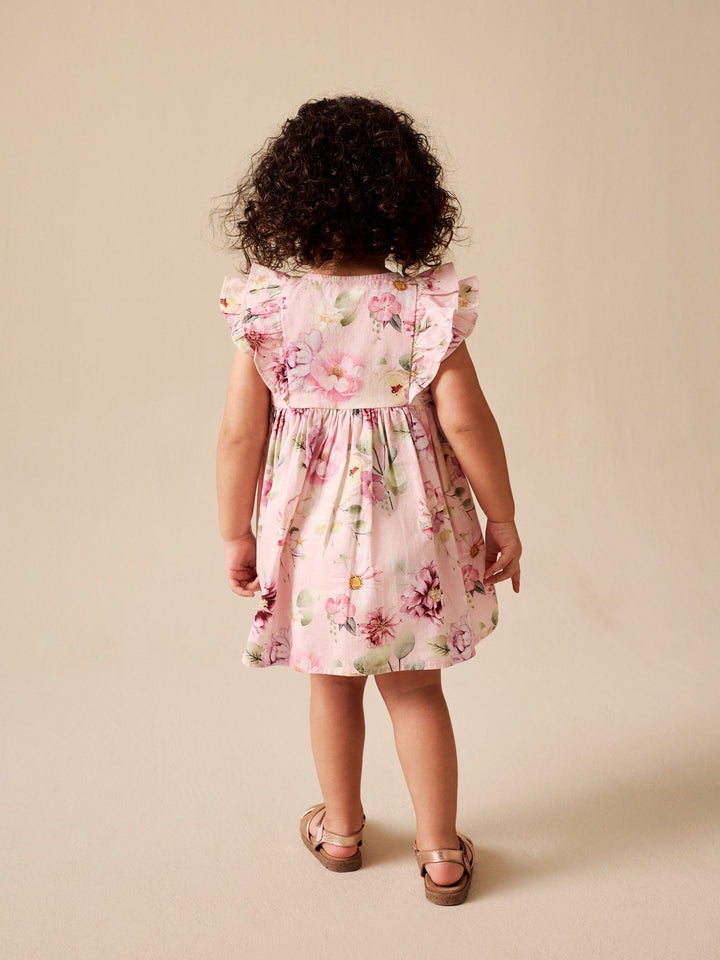 Pink Floral Double Ruffle Sleeve Dress (3mths-8yrs)