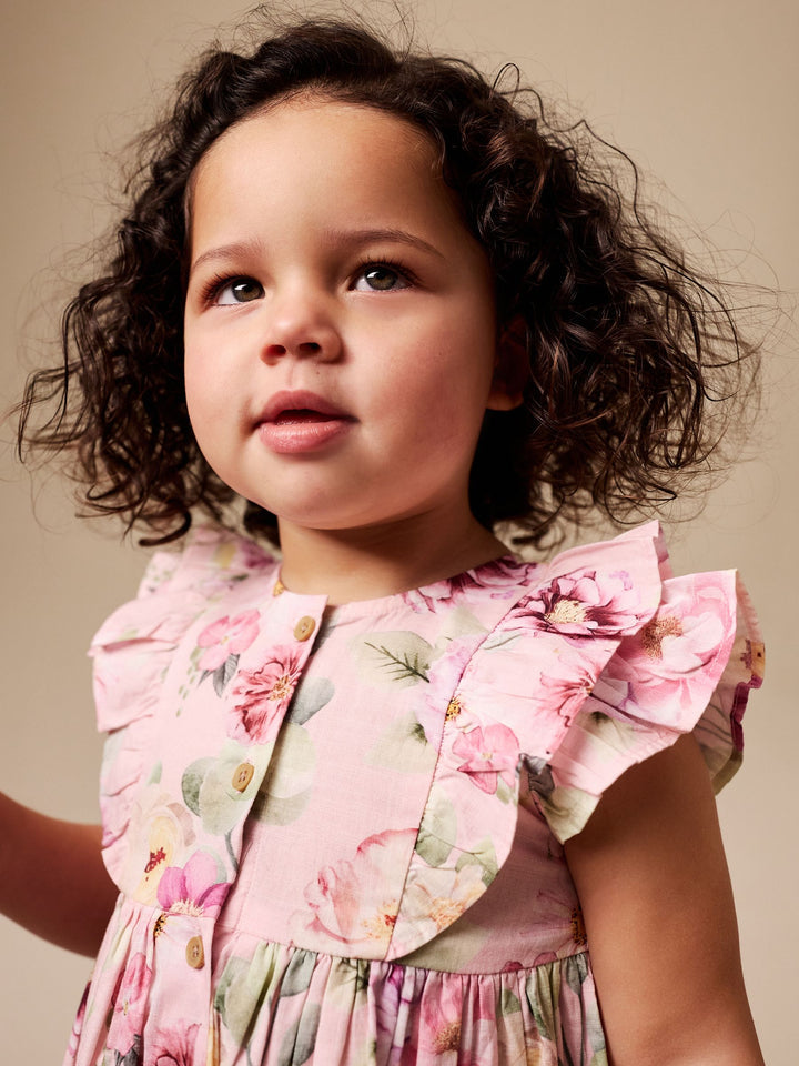 Pink Floral Double Ruffle Sleeve Dress (3mths-8yrs)