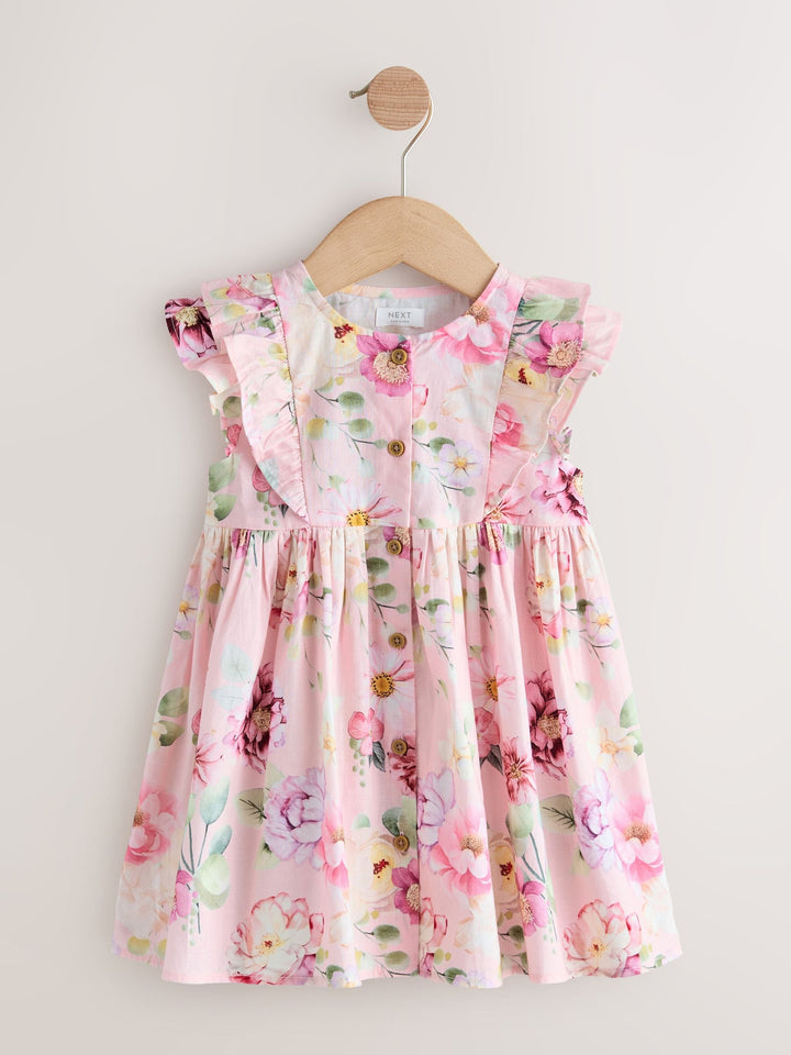 Pink Floral Double Ruffle Sleeve Dress (3mths-8yrs)
