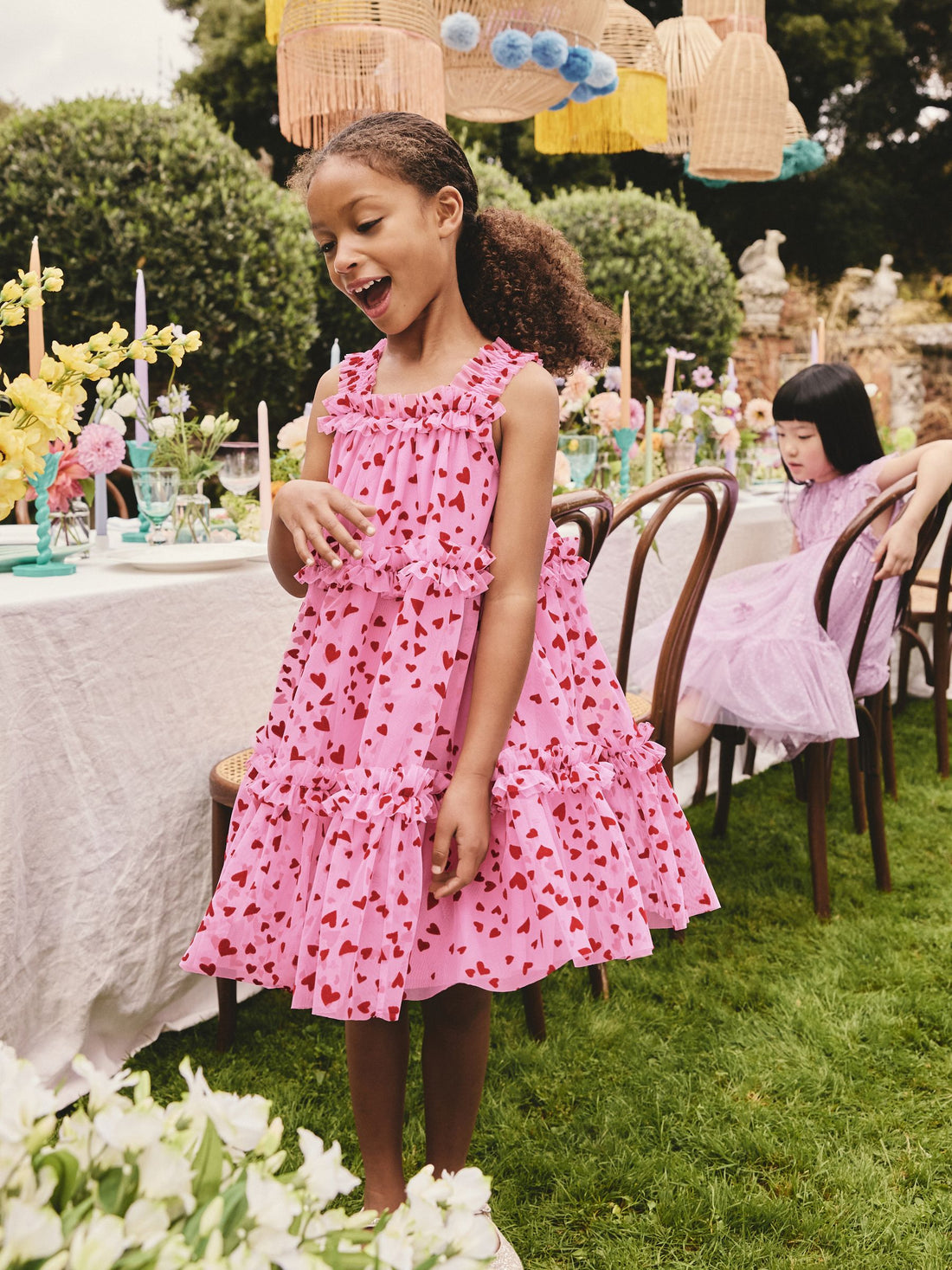 Pink Heart Tiered Mesh Party Dress (3-16yrs)