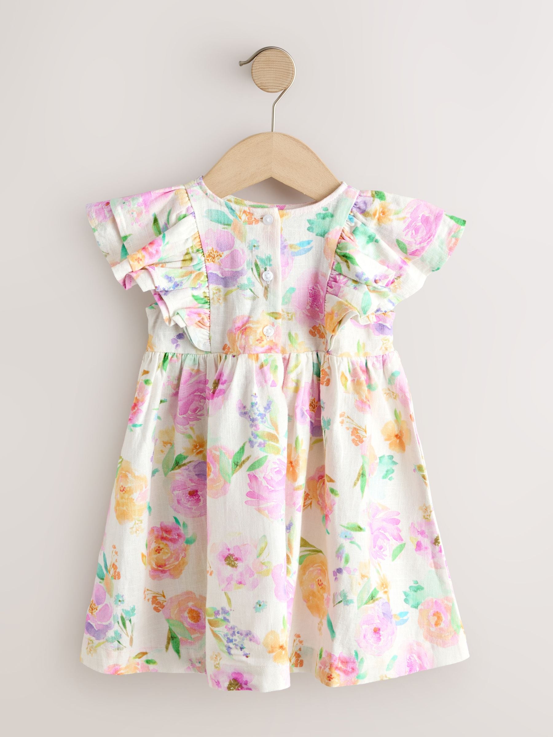 Lilac Floral Linen Frill Sleeve Dress (3mths-8yrs)