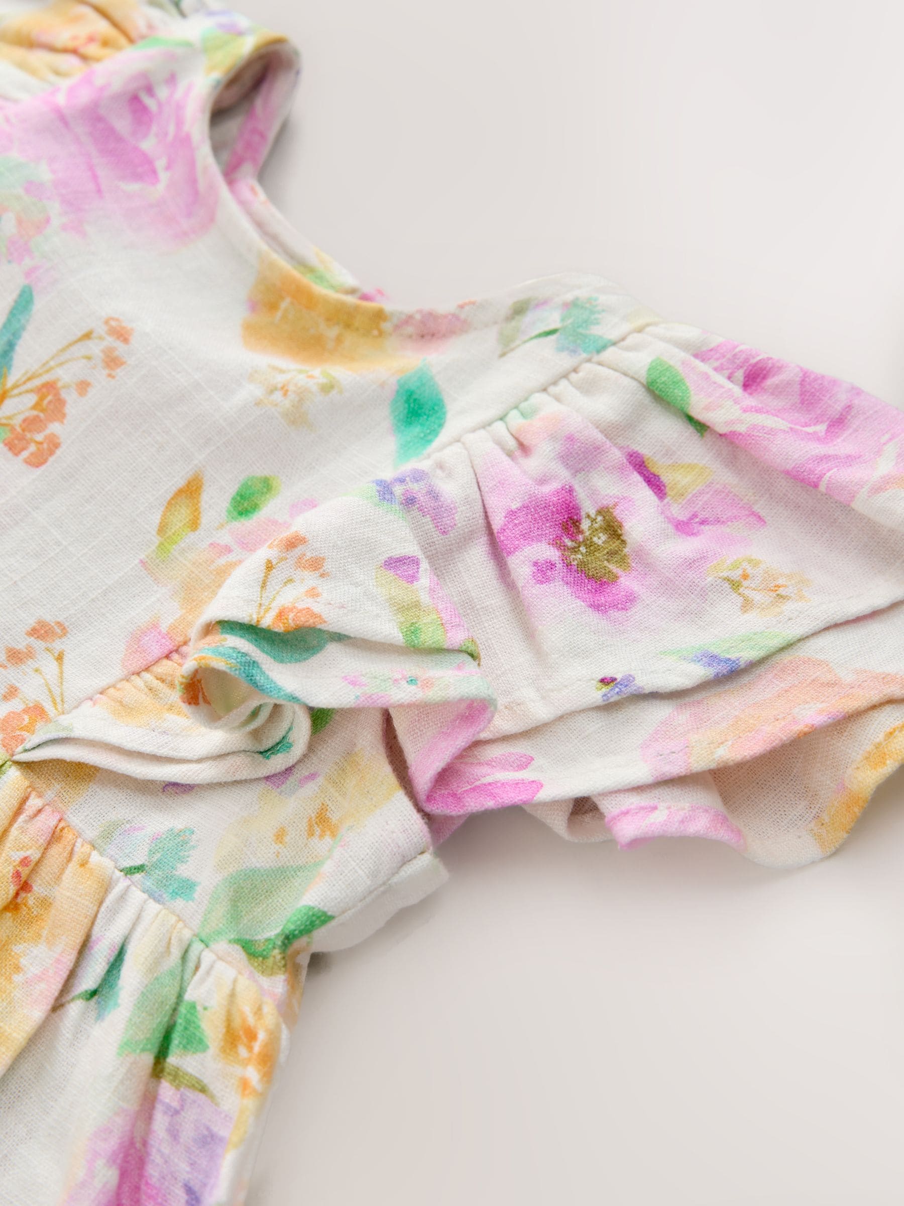 Lilac Floral Linen Frill Sleeve Dress (3mths-8yrs)