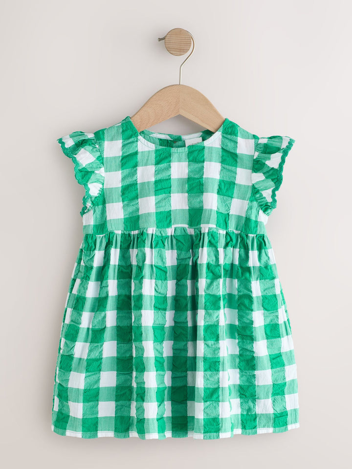 Green Check Ric Rac Frill Sleeve Dress (3mths-8yrs)