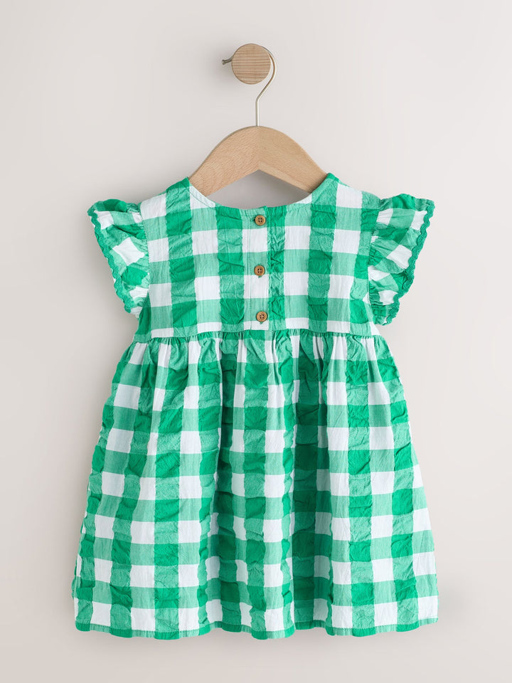 Green Check Ric Rac Frill Sleeve Dress (3mths-8yrs)