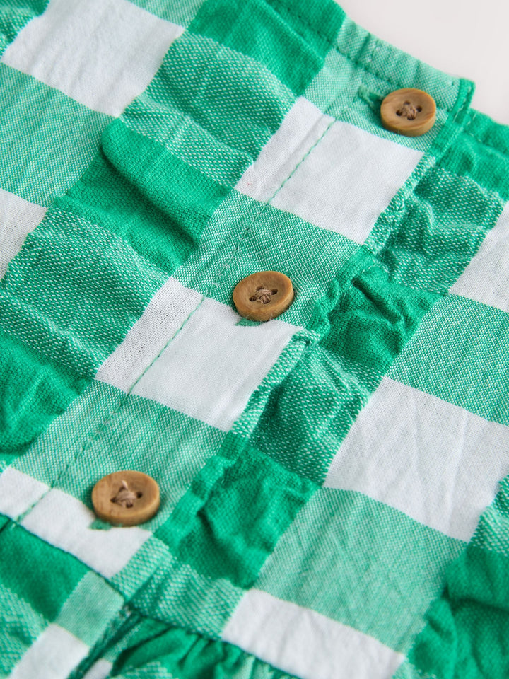 Green Check Ric Rac Frill Sleeve Dress (3mths-8yrs)