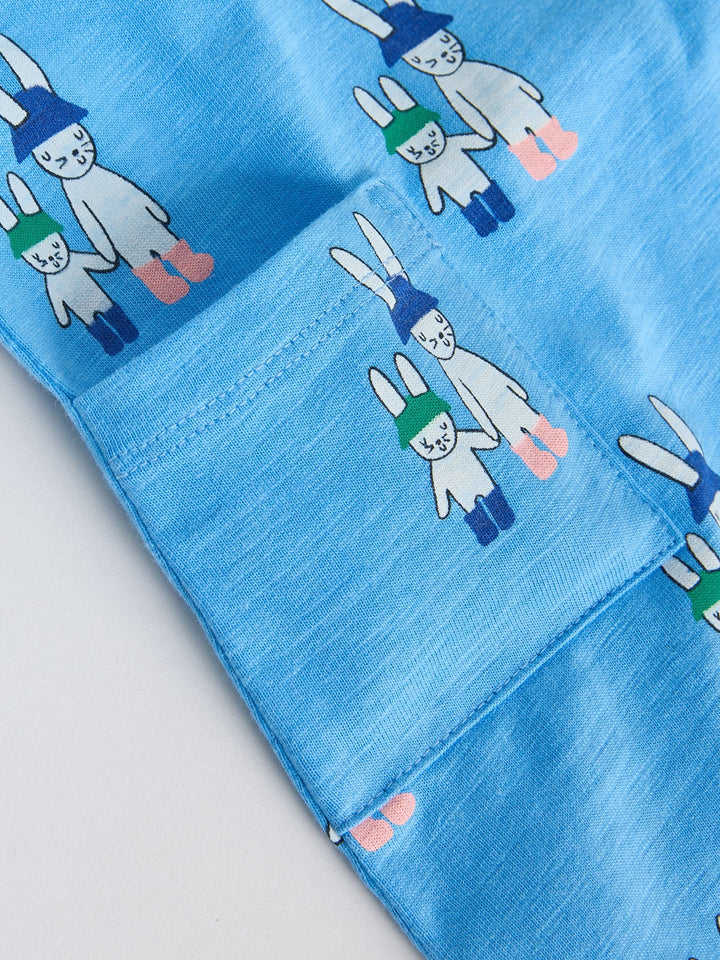 Blue/Ecru Printed Jersey Baby Rompers 3 Pack