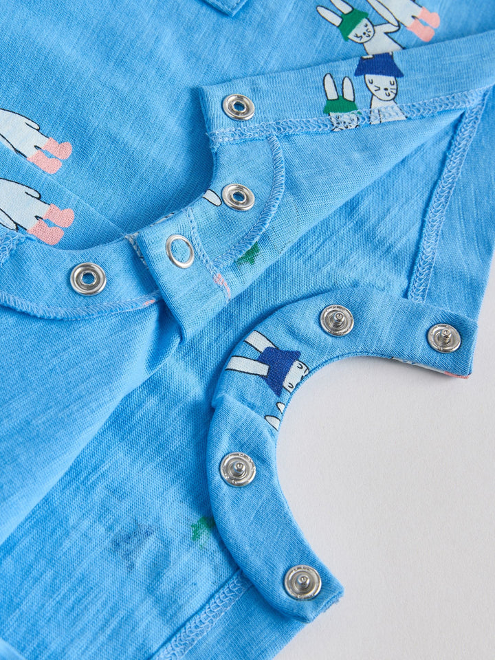 Blue/Ecru Printed Jersey Baby Rompers 3 Pack