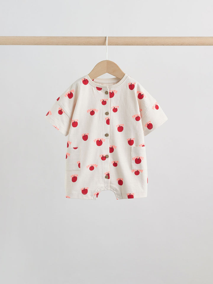 Blue/Ecru Printed Jersey Baby Rompers 3 Pack