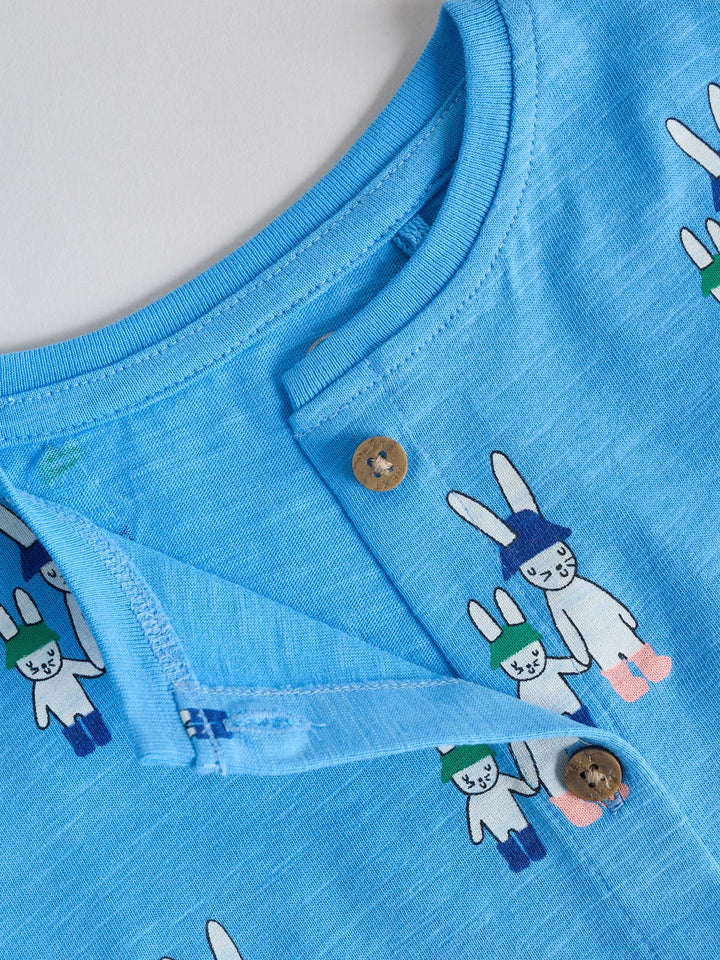 Blue/Ecru Printed Jersey Baby Rompers 3 Pack