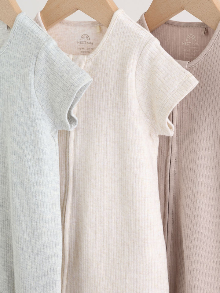 Neutral Two Way Zip Baby Rompers 3 Pack (0mths-3yrs)