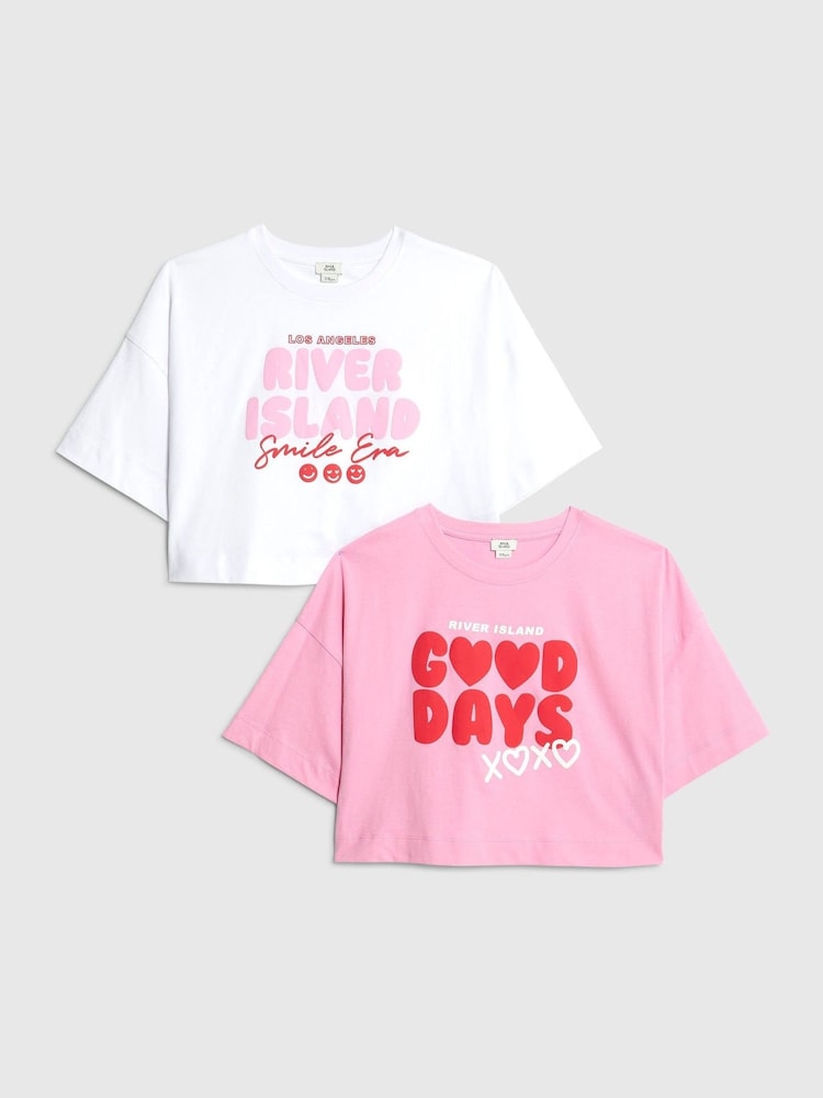 River Island Pink Bubble Font Crop 2 Pack T-Shirts