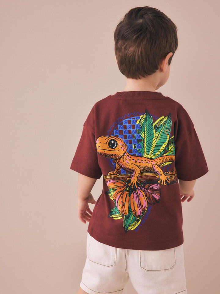 Burgundy Red Gecko Short Sleeve Back Print T-Shirt (3mths-7yrs)