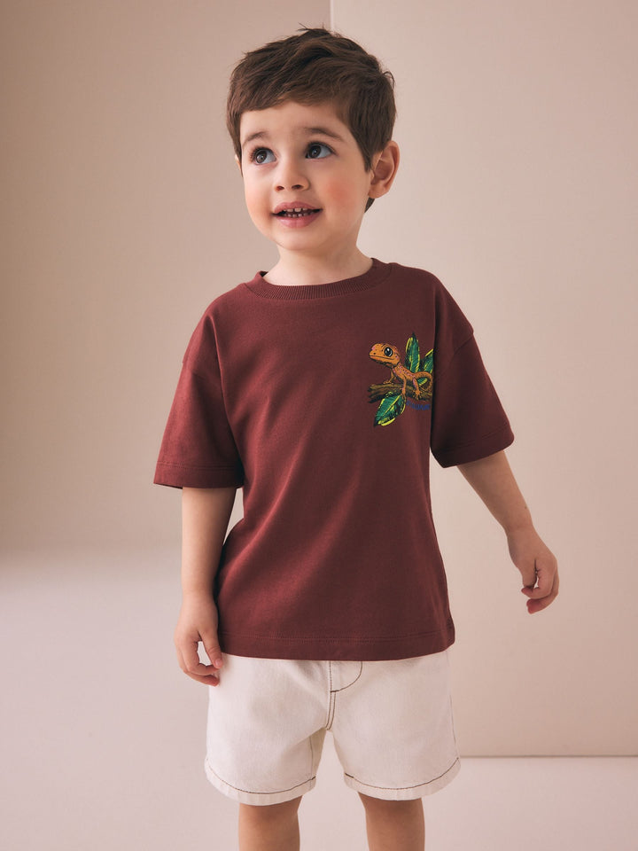 Burgundy Red Gecko Short Sleeve Back Print T-Shirt (3mths-7yrs)