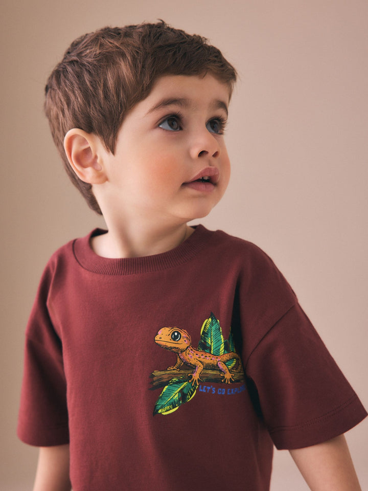 Burgundy Red Gecko Short Sleeve Back Print T-Shirt (3mths-7yrs)