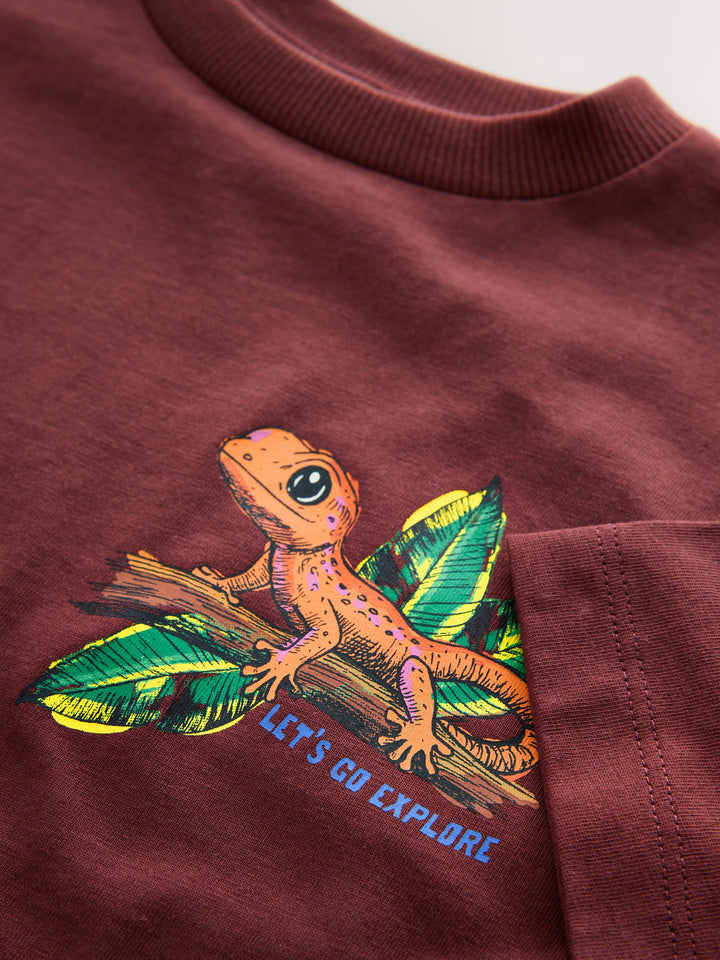 Burgundy Red Gecko Short Sleeve Back Print T-Shirt (3mths-7yrs)