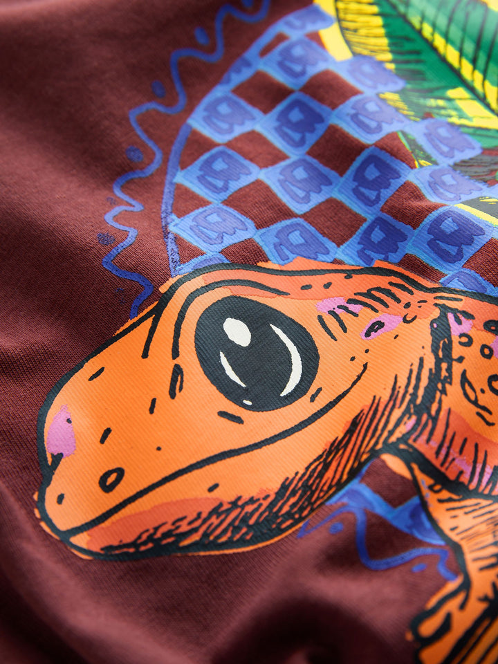 Burgundy Red Gecko Short Sleeve Back Print T-Shirt (3mths-7yrs)
