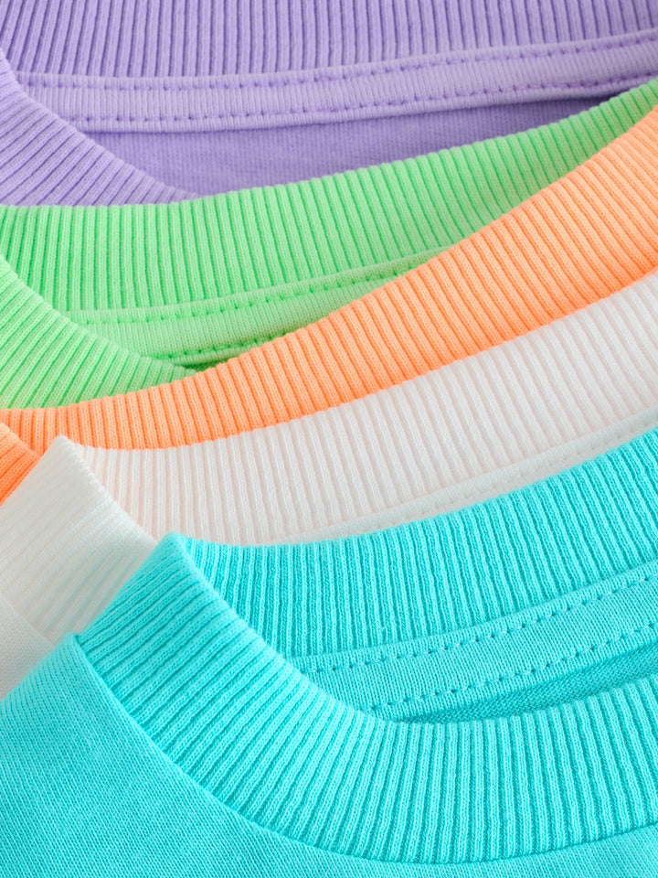White/Blue/Orange/Green/Purple Acid Wash Relaxed Fit Short Sleeve T-Shirts 5 Pack (3mths-7yrs)