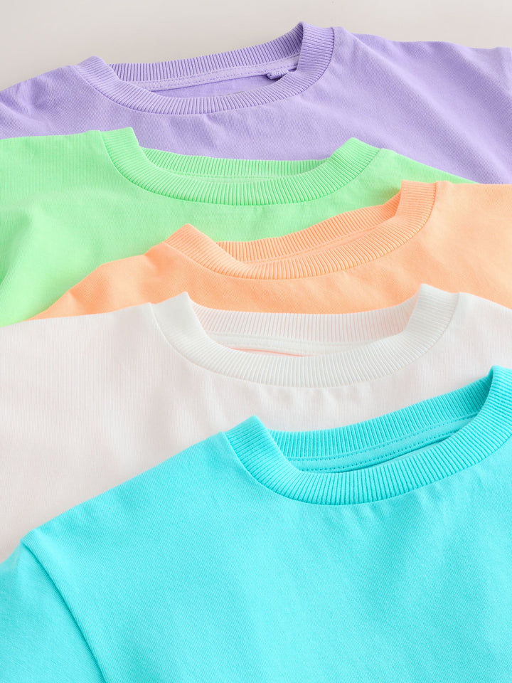 White/Blue/Orange/Green/Purple Acid Wash Relaxed Fit Short Sleeve T-Shirts 5 Pack (3mths-7yrs)