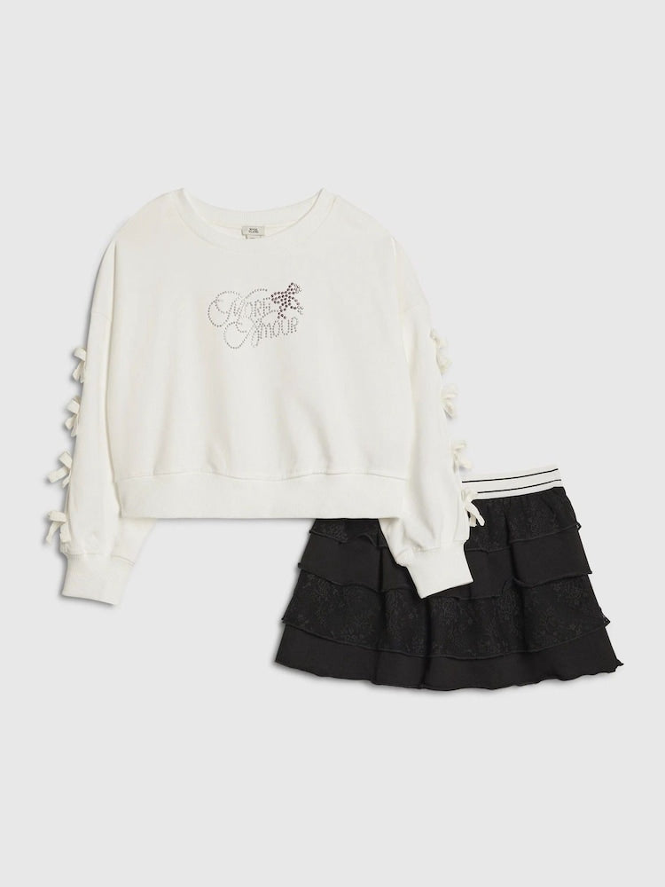 River Island Black Bow Sweatshirt & Rara Skirt Set