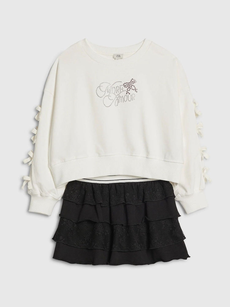 River Island Black Bow Sweatshirt & Rara Skirt Set