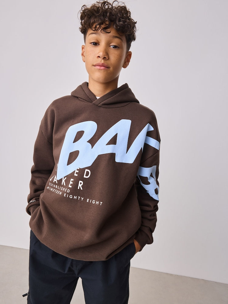 Baker by Ted Baker Brown Oversized Brown Graphic Hoodie
