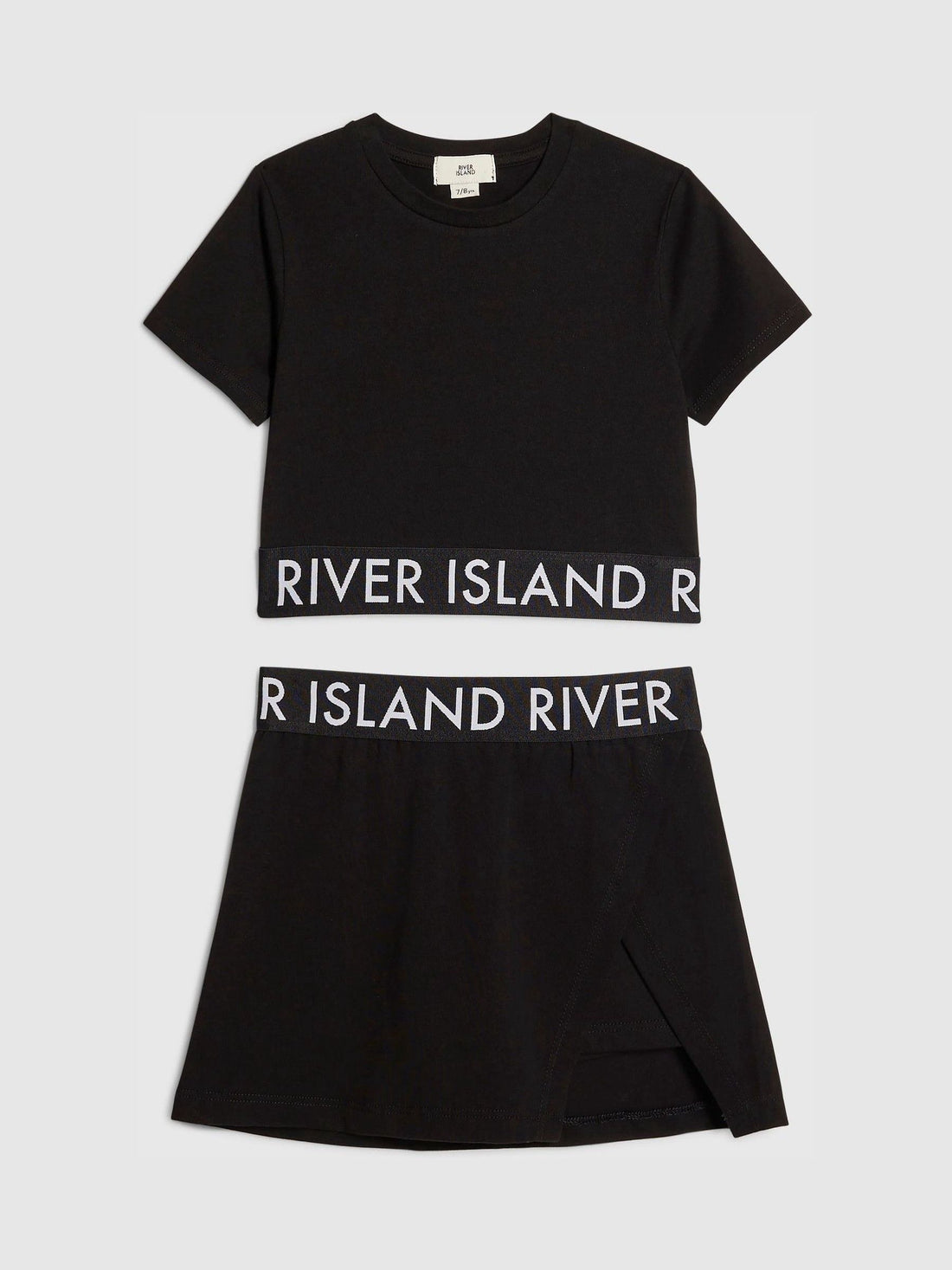 River Island Black Logo Waistband T-Shirt & Skort Set