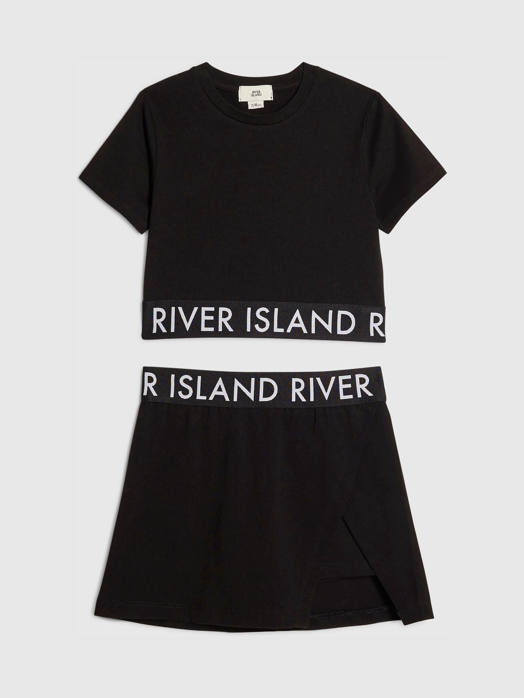 River Island Black Logo Waistband T-Shirt & Skort Set