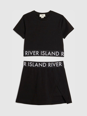 River Island Black Logo Waistband T-Shirt & Skort Set