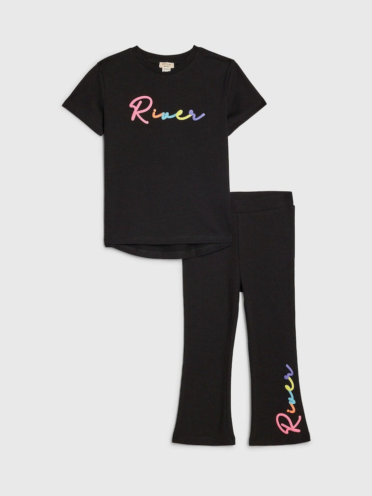 River Island Black River T-Shirt & Kickflare Set