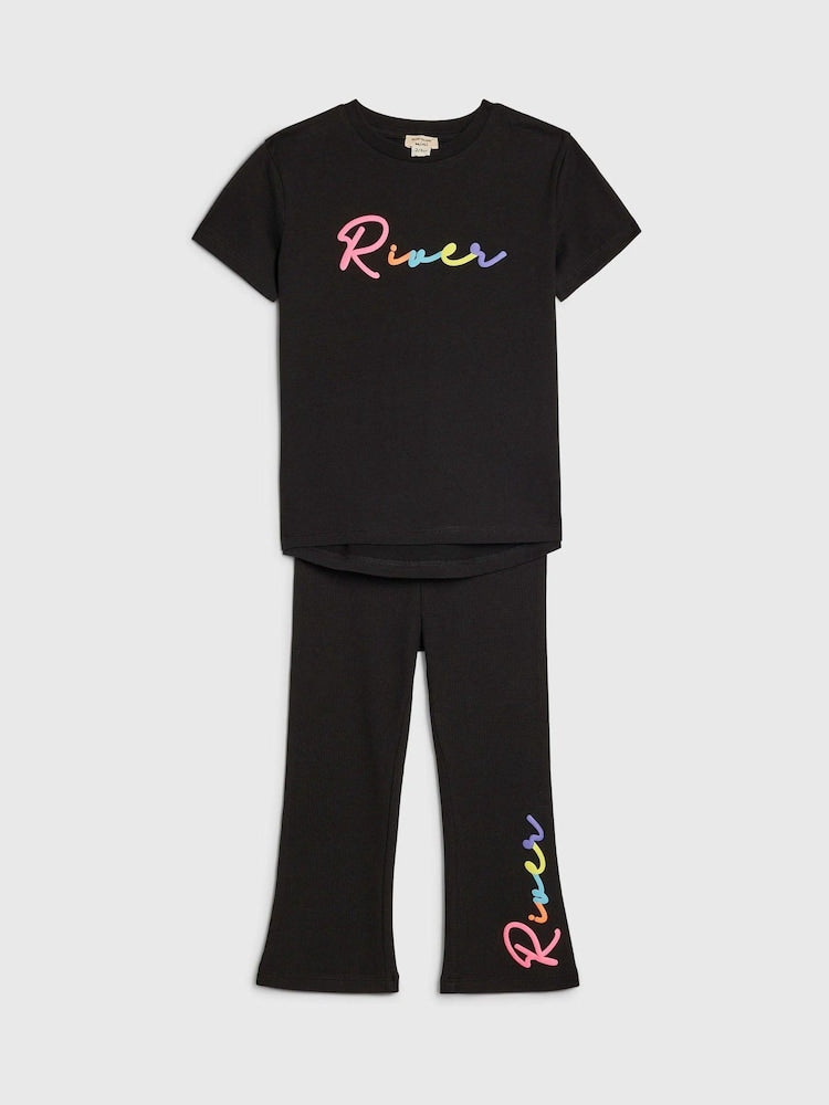 River Island Black River T-Shirt & Kickflare Set